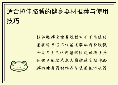 适合拉伸胳膊的健身器材推荐与使用技巧