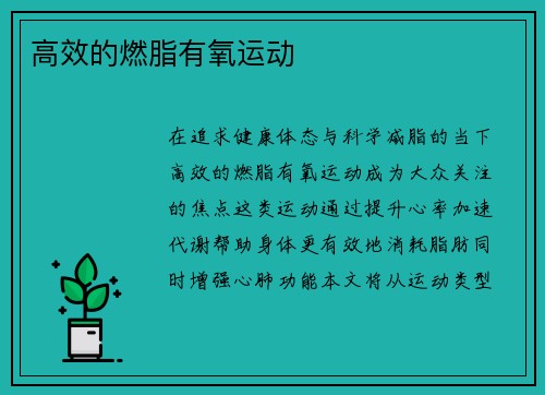 高效的燃脂有氧运动