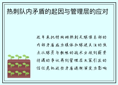 热刺队内矛盾的起因与管理层的应对