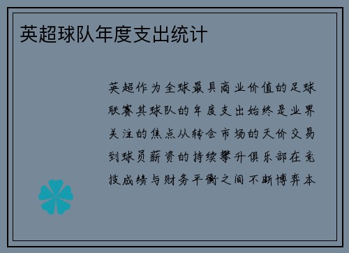 英超球队年度支出统计